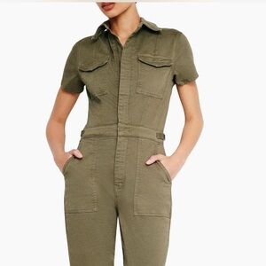Good American Olive Green Short Sleeve Jumpsuit